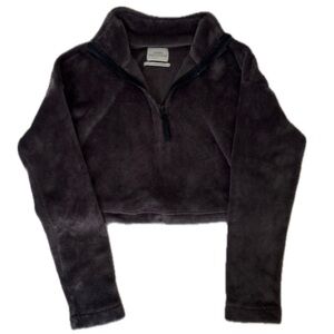 urban outfitters dark grey/brown fluffy cropped quarter zip
